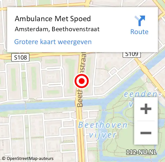 Locatie op kaart van de 112 melding: Ambulance Met Spoed Naar Amsterdam, Beethovenstraat op 22 maart 2024 12:11