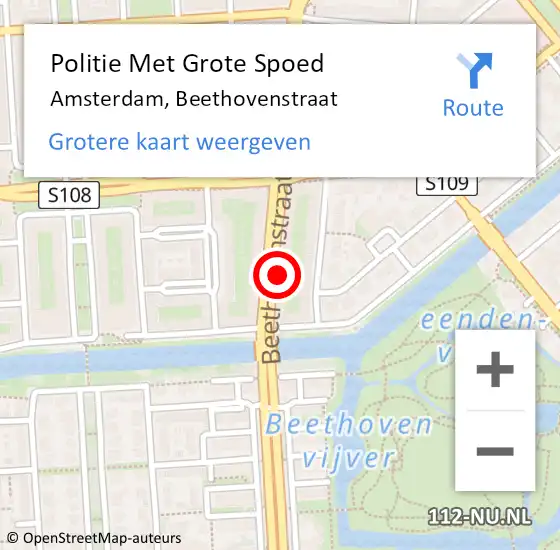Locatie op kaart van de 112 melding: Politie Met Grote Spoed Naar Amsterdam, Beethovenstraat op 22 maart 2024 12:11