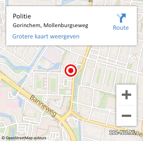 Locatie op kaart van de 112 melding: Politie Gorinchem, Mollenburgseweg op 22 maart 2024 12:34