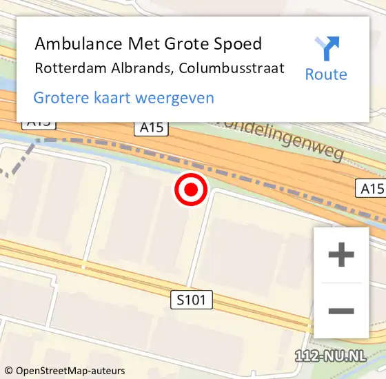 Locatie op kaart van de 112 melding: Ambulance Met Grote Spoed Naar Rotterdam Albrands, Columbusstraat op 22 maart 2024 12:41