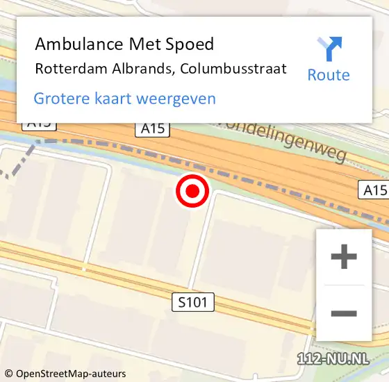Locatie op kaart van de 112 melding: Ambulance Met Spoed Naar Rotterdam Albrands, Columbusstraat op 22 maart 2024 13:23
