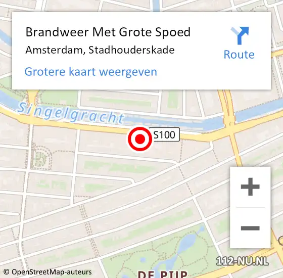 Locatie op kaart van de 112 melding: Brandweer Met Grote Spoed Naar Amsterdam, Stadhouderskade op 22 maart 2024 13:54