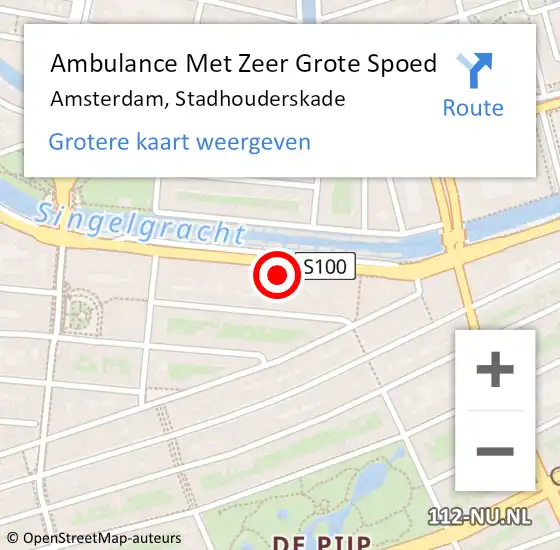 Locatie op kaart van de 112 melding: Ambulance Met Zeer Grote Spoed Naar Amsterdam, Stadhouderskade op 22 maart 2024 13:54