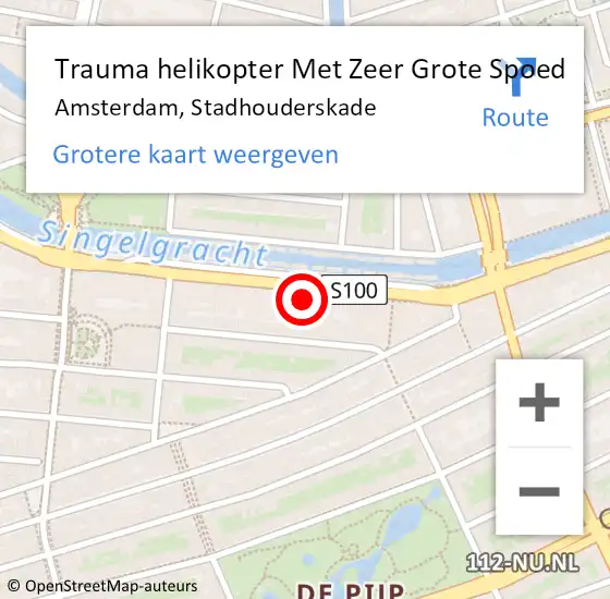 Locatie op kaart van de 112 melding: Trauma helikopter Met Zeer Grote Spoed Naar Amsterdam, Stadhouderskade op 22 maart 2024 13:55