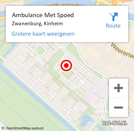 Locatie op kaart van de 112 melding: Ambulance Met Spoed Naar Zwanenburg, Kinheim op 22 maart 2024 14:47