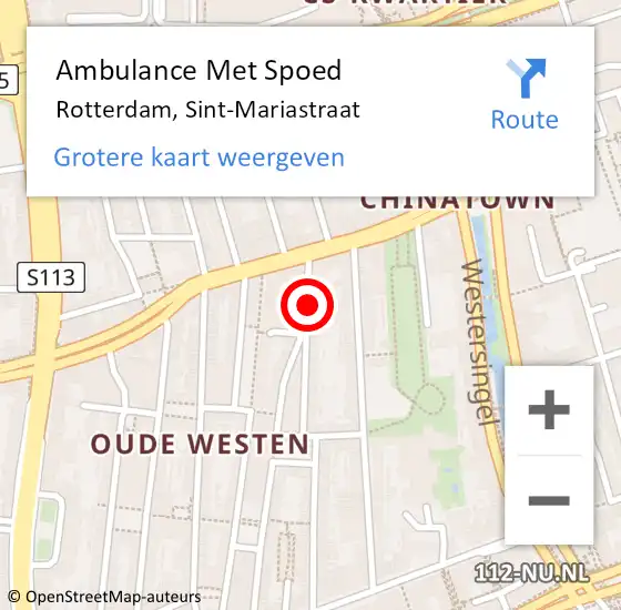 Locatie op kaart van de 112 melding: Ambulance Met Spoed Naar Rotterdam, Sint-Mariastraat op 22 maart 2024 14:49
