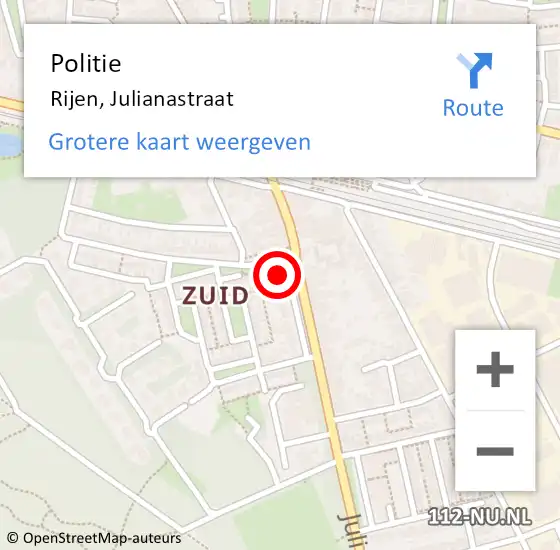 Locatie op kaart van de 112 melding: Politie Rijen, Julianastraat op 22 maart 2024 14:51