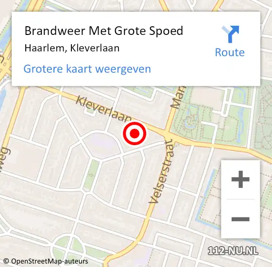 Locatie op kaart van de 112 melding: Brandweer Met Grote Spoed Naar Haarlem, Kleverlaan op 22 maart 2024 15:02