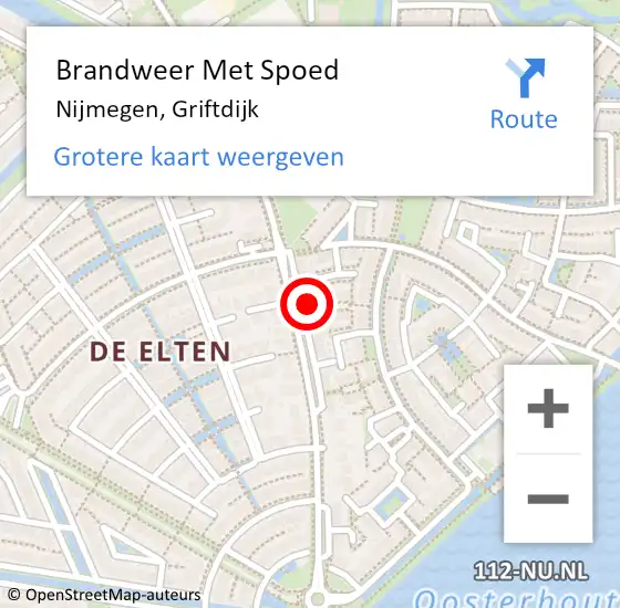 Locatie op kaart van de 112 melding: Brandweer Met Spoed Naar Nijmegen, Griftdijk op 22 maart 2024 15:20