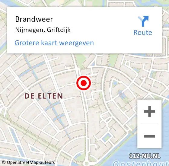 Locatie op kaart van de 112 melding: Brandweer Nijmegen, Griftdijk op 22 maart 2024 15:25