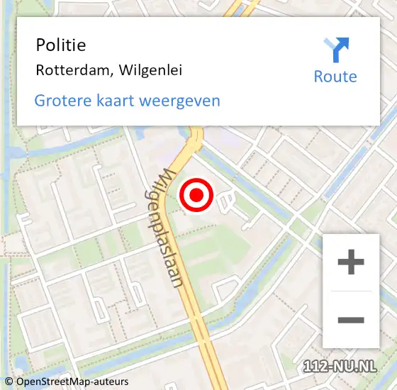Locatie op kaart van de 112 melding: Politie Rotterdam, Wilgenlei op 22 maart 2024 15:48