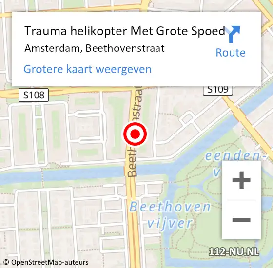 Locatie op kaart van de 112 melding: Trauma helikopter Met Grote Spoed Naar Amsterdam, Beethovenstraat op 22 maart 2024 16:07
