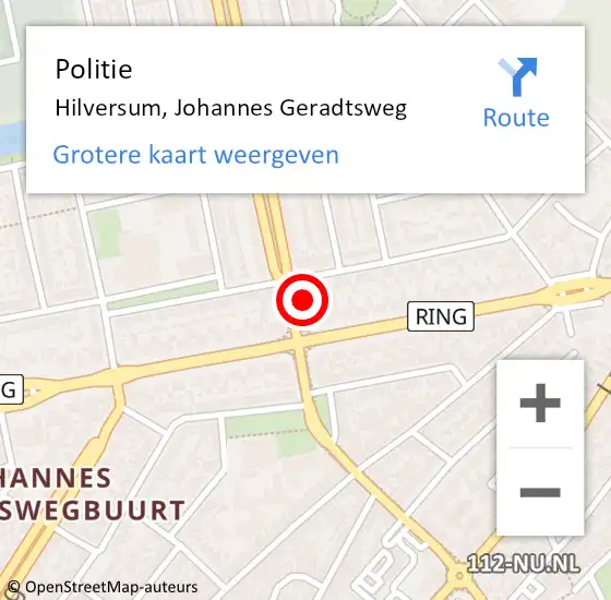 Locatie op kaart van de 112 melding: Politie Hilversum, Johannes Geradtsweg op 22 maart 2024 16:26