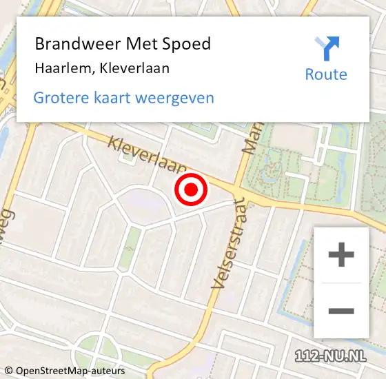 Locatie op kaart van de 112 melding: Brandweer Met Spoed Naar Haarlem, Kleverlaan op 22 maart 2024 16:26