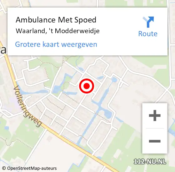 Locatie op kaart van de 112 melding: Ambulance Met Spoed Naar Waarland, 't Modderweidje op 22 maart 2024 16:28