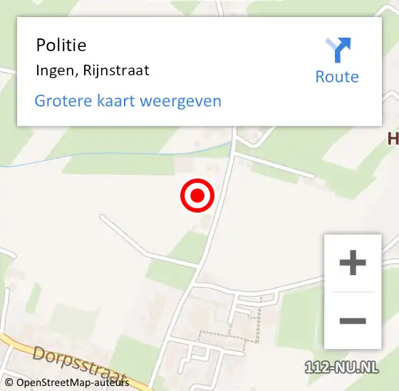 Locatie op kaart van de 112 melding: Politie Ingen, Rijnstraat op 22 maart 2024 16:37