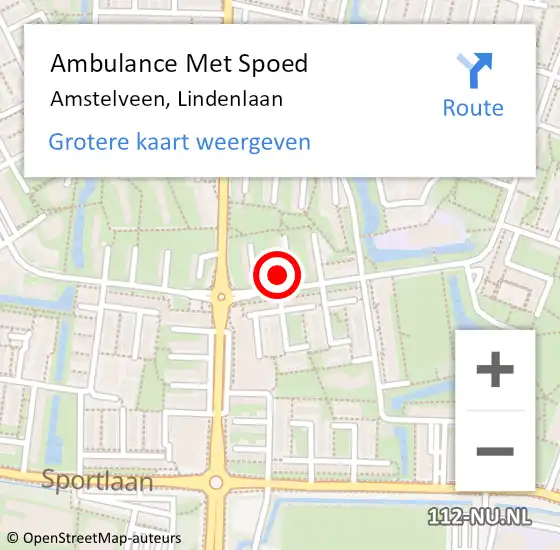 Locatie op kaart van de 112 melding: Ambulance Met Spoed Naar Amstelveen, Lindenlaan op 22 maart 2024 16:43