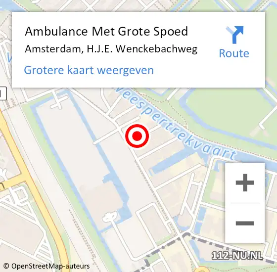 Locatie op kaart van de 112 melding: Ambulance Met Grote Spoed Naar Amsterdam, H.J.E. Wenckebachweg op 22 maart 2024 16:46