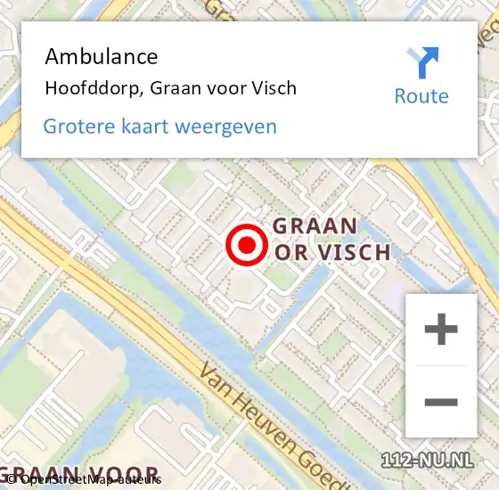 Locatie op kaart van de 112 melding: Ambulance Hoofddorp, Graan voor Visch op 22 maart 2024 17:47
