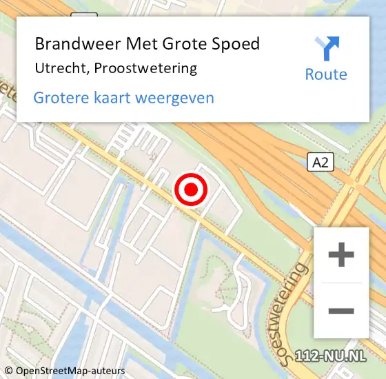 Locatie op kaart van de 112 melding: Brandweer Met Grote Spoed Naar Utrecht, Proostwetering op 22 maart 2024 18:29