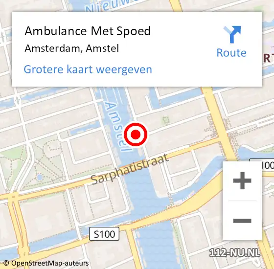 Locatie op kaart van de 112 melding: Ambulance Met Spoed Naar Amsterdam, Amstel op 22 maart 2024 18:30