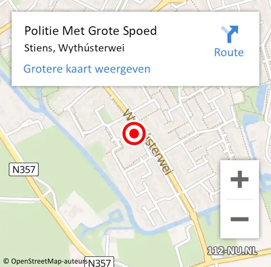 Locatie op kaart van de 112 melding: Politie Met Grote Spoed Naar Stiens, Wythústerwei op 22 maart 2024 18:35