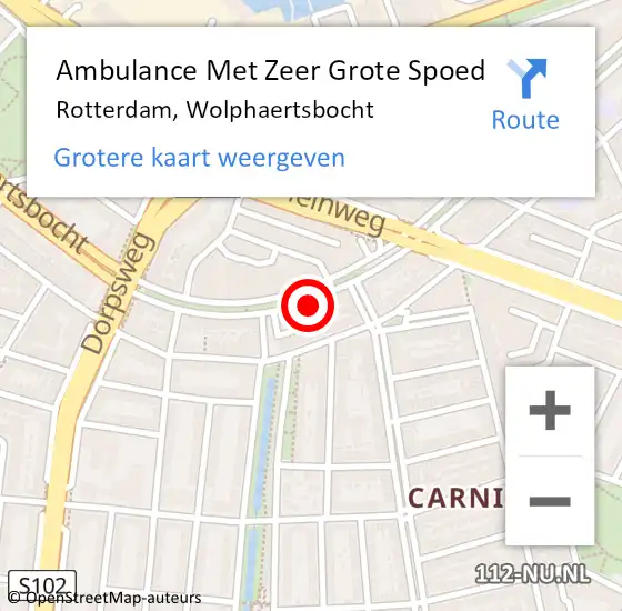Locatie op kaart van de 112 melding: Ambulance Met Zeer Grote Spoed Naar Rotterdam, Wolphaertsbocht op 22 maart 2024 19:39