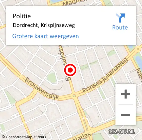 Locatie op kaart van de 112 melding: Politie Dordrecht, Krispijnseweg op 22 maart 2024 19:50