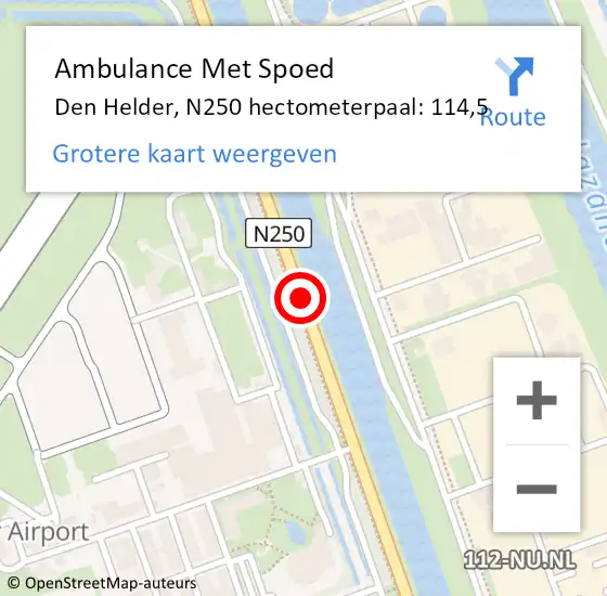 Locatie op kaart van de 112 melding: Ambulance Met Spoed Naar Den Helder, N250 hectometerpaal: 114,5 op 22 maart 2024 19:53