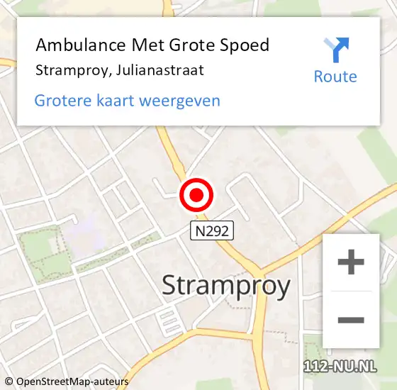 Locatie op kaart van de 112 melding: Ambulance Met Grote Spoed Naar Stramproy, Julianastraat op 22 maart 2024 19:55