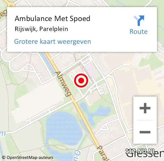 Locatie op kaart van de 112 melding: Ambulance Met Spoed Naar Rijswijk, Parelplein op 22 maart 2024 20:00