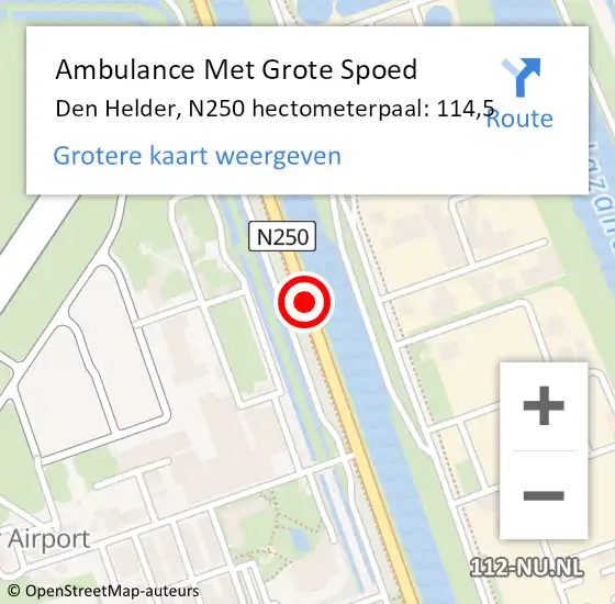 Locatie op kaart van de 112 melding: Ambulance Met Grote Spoed Naar Den Helder, N250 hectometerpaal: 114,5 op 22 maart 2024 20:01