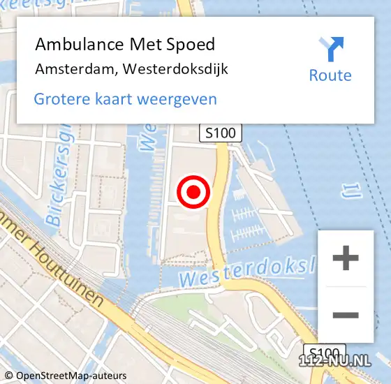 Locatie op kaart van de 112 melding: Ambulance Met Spoed Naar Amsterdam, Westerdoksdijk op 22 maart 2024 20:12