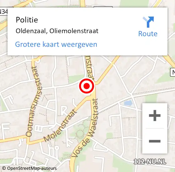 Locatie op kaart van de 112 melding: Politie Oldenzaal, Oliemolenstraat op 22 maart 2024 20:28