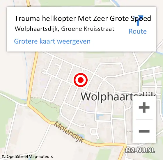 Locatie op kaart van de 112 melding: Trauma helikopter Met Zeer Grote Spoed Naar Wolphaartsdijk, Groene Kruisstraat op 22 maart 2024 21:56