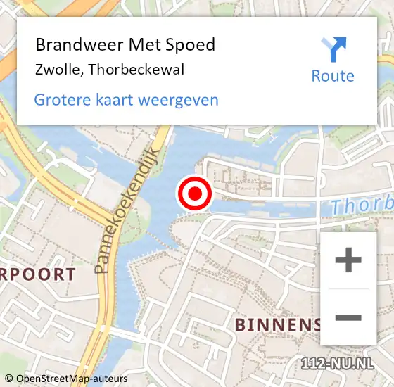 Locatie op kaart van de 112 melding: Brandweer Met Spoed Naar Zwolle, Thorbeckewal op 22 maart 2024 21:58