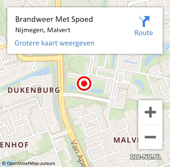 Locatie op kaart van de 112 melding: Brandweer Met Spoed Naar Nijmegen, Malvert op 22 maart 2024 22:35