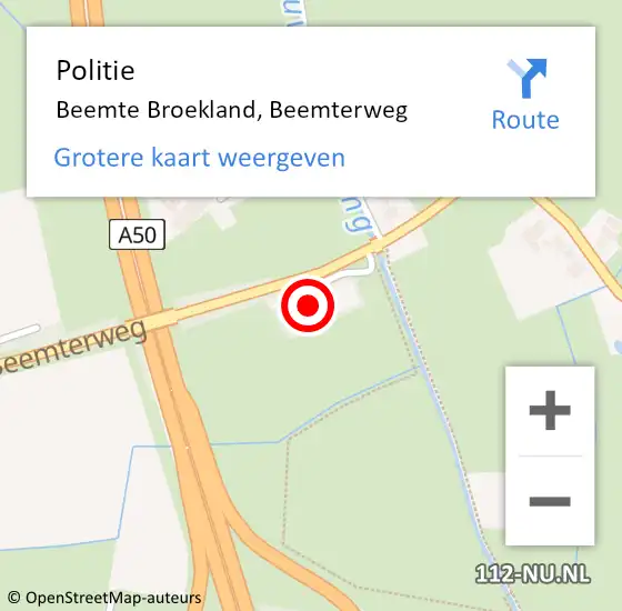 Locatie op kaart van de 112 melding: Politie Beemte Broekland, Beemterweg op 22 maart 2024 22:37