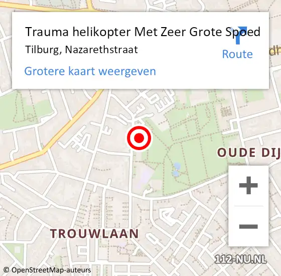 Locatie op kaart van de 112 melding: Trauma helikopter Met Zeer Grote Spoed Naar Tilburg, Nazarethstraat op 22 maart 2024 23:40