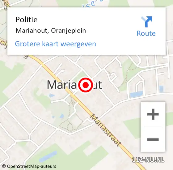 Locatie op kaart van de 112 melding: Politie Mariahout, Oranjeplein op 22 maart 2024 23:59