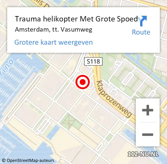Locatie op kaart van de 112 melding: Trauma helikopter Met Grote Spoed Naar Amsterdam, tt. Vasumweg op 23 maart 2024 00:13