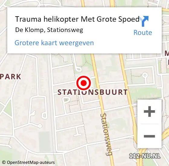 Locatie op kaart van de 112 melding: Trauma helikopter Met Grote Spoed Naar De Klomp, Stationsweg op 23 maart 2024 00:15
