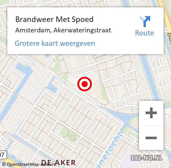 Locatie op kaart van de 112 melding: Brandweer Met Spoed Naar Amsterdam, Akerwateringstraat op 23 maart 2024 04:07
