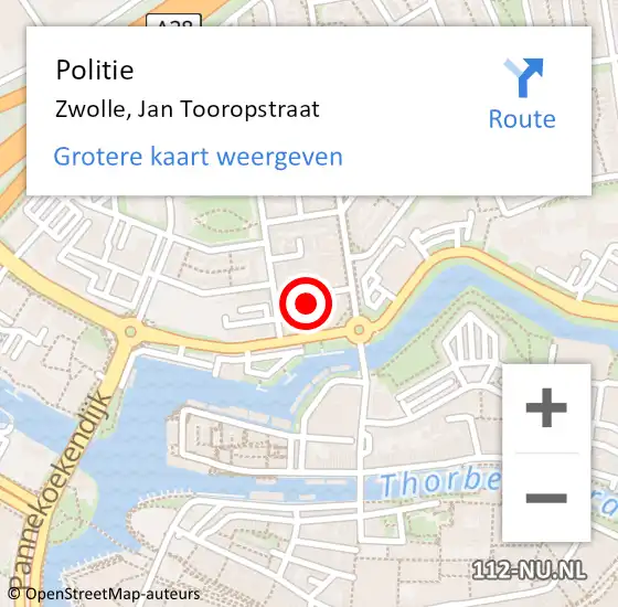 Locatie op kaart van de 112 melding: Politie Zwolle, Jan Tooropstraat op 23 maart 2024 09:14