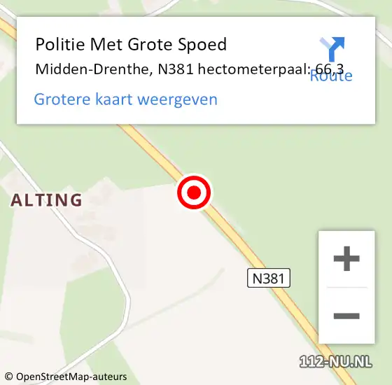 Locatie op kaart van de 112 melding: Politie Met Grote Spoed Naar Midden-Drenthe, N381 hectometerpaal: 66,3 op 23 maart 2024 10:22