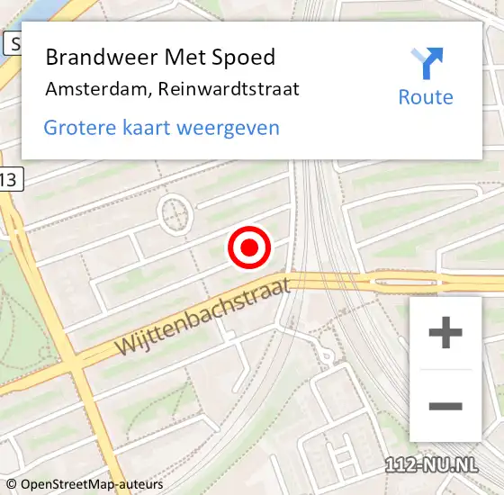 Locatie op kaart van de 112 melding: Brandweer Met Spoed Naar Amsterdam, Reinwardtstraat op 23 maart 2024 10:51