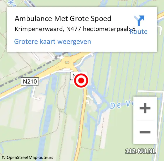 Locatie op kaart van de 112 melding: Ambulance Met Grote Spoed Naar Krimpenerwaard, N477 hectometerpaal: 5 op 23 maart 2024 11:25