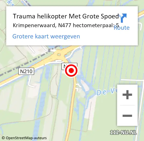 Locatie op kaart van de 112 melding: Trauma helikopter Met Grote Spoed Naar Krimpenerwaard, N477 hectometerpaal: 5 op 23 maart 2024 11:27