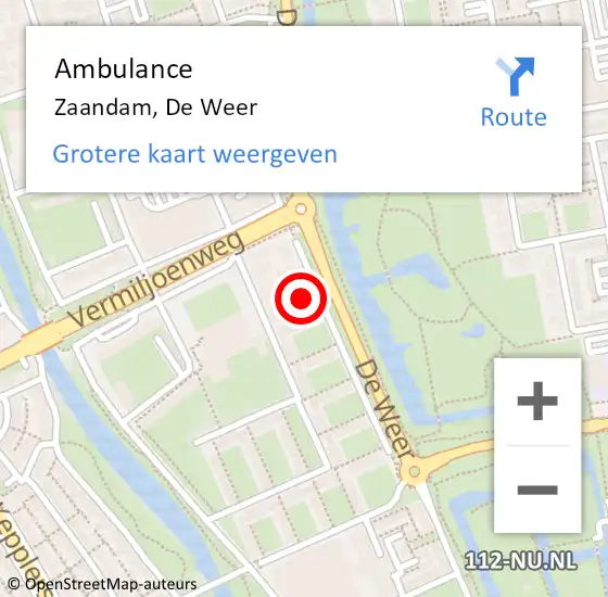 Locatie op kaart van de 112 melding: Ambulance Zaandam, De Weer op 23 maart 2024 12:10