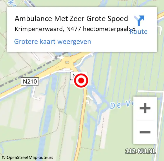 Locatie op kaart van de 112 melding: Ambulance Met Zeer Grote Spoed Naar Krimpenerwaard, N477 hectometerpaal: 5 op 23 maart 2024 12:21